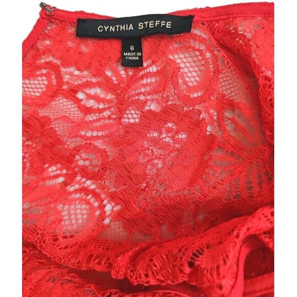 Cynthia Steffe ~Woman Size 6~ Red Fire Lace Short Sleeve Corset Dress. - Picture 2 of 16